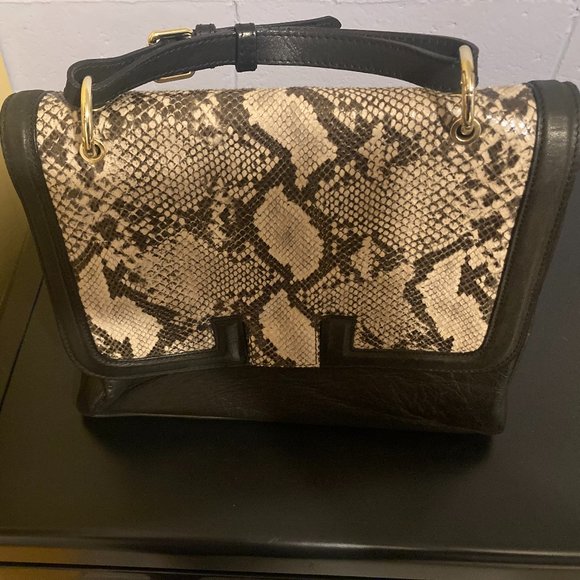 Large 12 x 12" Genuine Leather and Snakeskin Purse - Picture 1 of 9